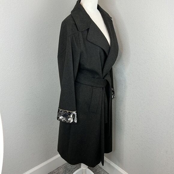 Valentino Virgin Wool Long Coat With Embellished Cuffs Size 4 - Picture 5 of 14